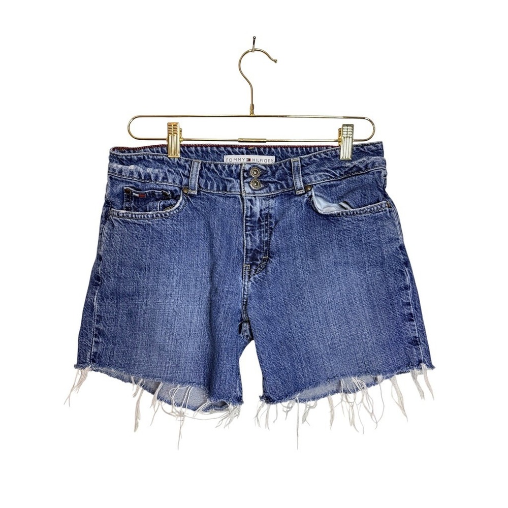 Tommy Hilfiger Denim Cut Off Shorts Womens 4 Blue Frayed Raw Hem Mid Rise Y2K